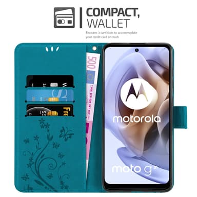 Motorola MOTO G31 / G41 lommebokdeksel Blomster (blå)