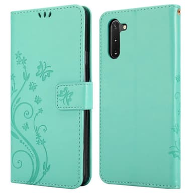 Samsung Galaxy NOTE 10 lommebokdeksel Blomster (turkis)