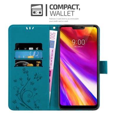 LG G7 ThinQ / FIT / ONE lommebokdeksel Blomster (blå)