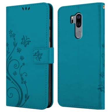 LG G7 ThinQ / FIT / ONE lommebokdeksel Blomster (blå)