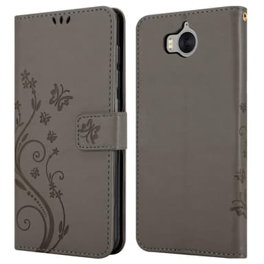 Huawei Y5 2017 / Y6 2017 lommebokdeksel Blomster (grå)