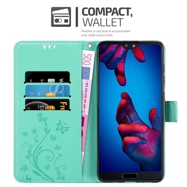 Huawei P20 lommebokdeksel Blomster (turkis)