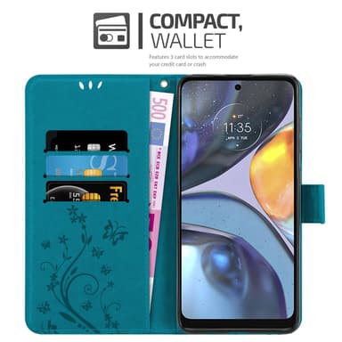 Motorola MOTO G22 lommebokdeksel Blomster (Blå)