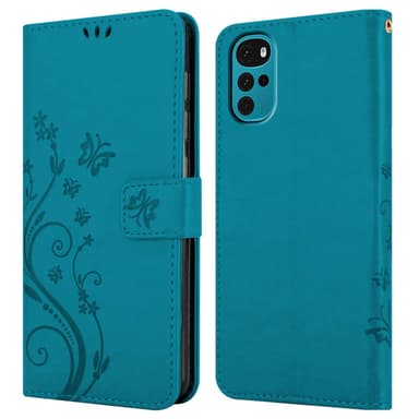 Motorola MOTO G22 lommebokdeksel Blomster (Blå)