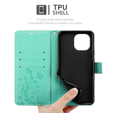 Xiaomi Mi 11 5G lommebokdeksel Blomster (Turkis)