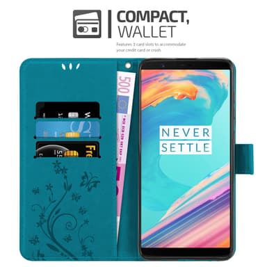 OnePlus 5T lommebokdeksel Blomster (blå)