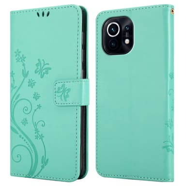 Xiaomi Mi 11 5G lommebokdeksel Blomster (Turkis)