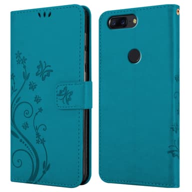 OnePlus 5T lommebokdeksel Blomster (blå)