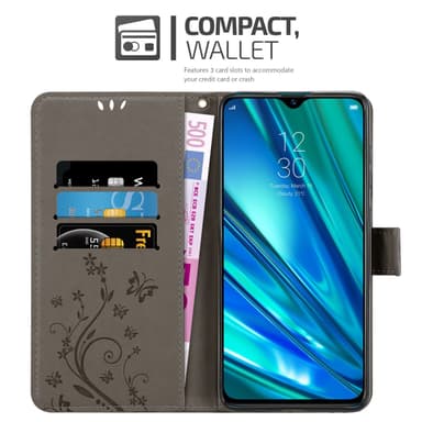 Realme 5 PRO / Realme Q lommebokdeksel Blomster (grå)
