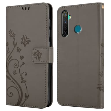 Realme 5 PRO / Realme Q lommebokdeksel Blomster (grå)