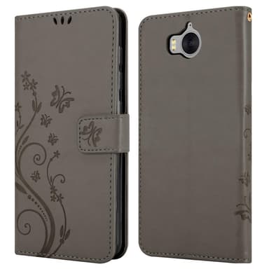 Huawei Y5 2017 / Y6 2017 lommebokdeksel Blomster (grå)