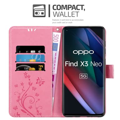 Oppo FIND X3 NEO lommebokdeksel Blomster (rosa)