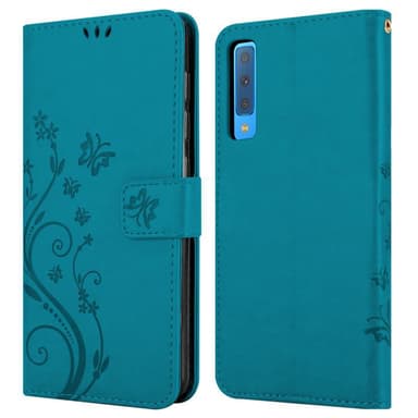 Samsung Galaxy A7 2018 lommebokdeksel Blomster (blå)