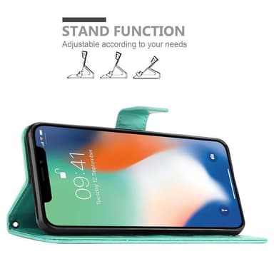 iPhone XS MAX lommebokdeksel Blomster (turkis)