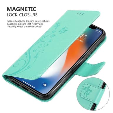 iPhone XS MAX lommebokdeksel Blomster (turkis)
