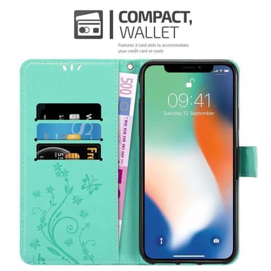 iPhone XS MAX lommebokdeksel Blomster (turkis)