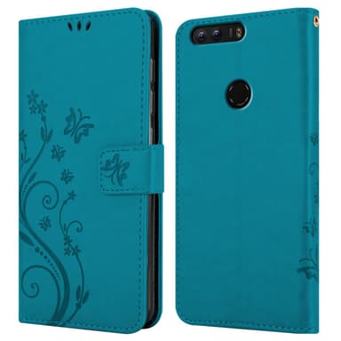 Honor 8 / 8 PREMIUM lommebokdeksel Blomster (blå)