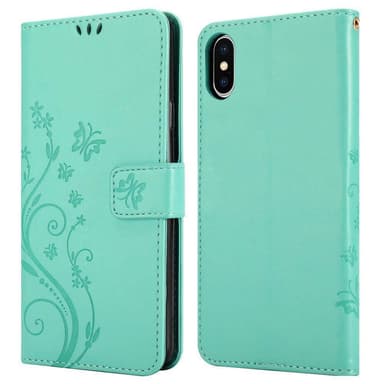 iPhone XS MAX lommebokdeksel Blomster (turkis)