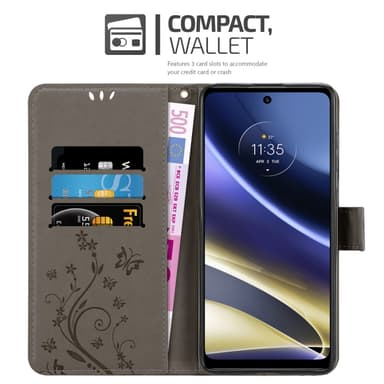 Motorola MOTO G51 5G lommebokdeksel Blomster (grå)