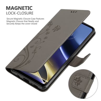 Motorola MOTO G51 5G lommebokdeksel Blomster (grå)
