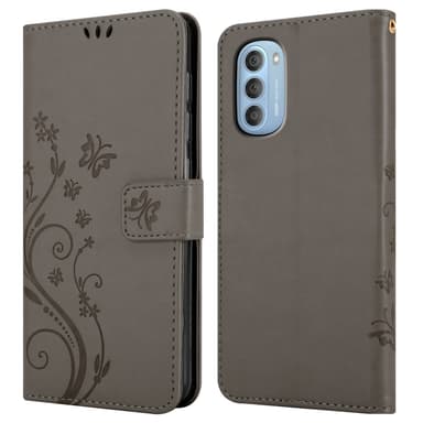 Motorola MOTO G51 5G lommebokdeksel Blomster (grå)