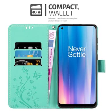 OnePlus Nord CE 2 5G lommebokdeksel Blomster (turkis)