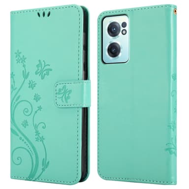 OnePlus Nord CE 2 5G lommebokdeksel Blomster (turkis)