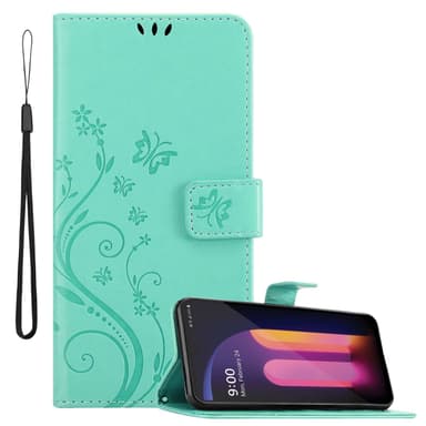 LG V60 ThinQ lommebokdeksel Blomster (Turkis)