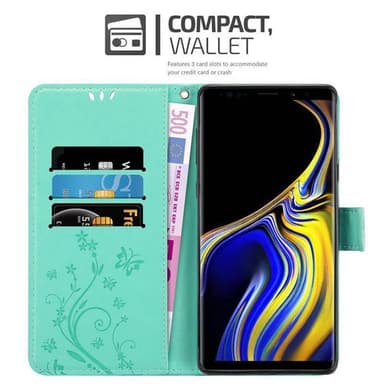 Samsung Galaxy NOTE 9 lommebokdeksel Blomster (turkis)