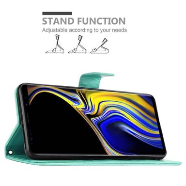 Samsung Galaxy NOTE 9 lommebokdeksel Blomster (turkis)