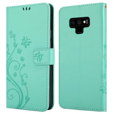 Samsung Galaxy NOTE 9 lommebokdeksel Blomster (turkis)