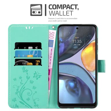 Motorola MOTO G22 lommebokdeksel Blomster (Turkis)