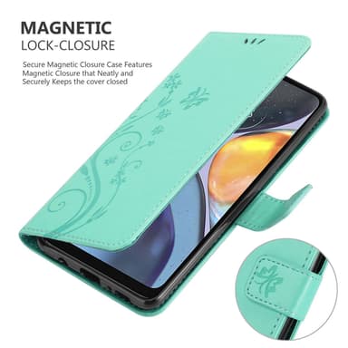 Motorola MOTO G22 lommebokdeksel Blomster (Turkis)