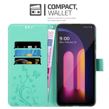 LG V60 ThinQ lommebokdeksel Blomster (Turkis)