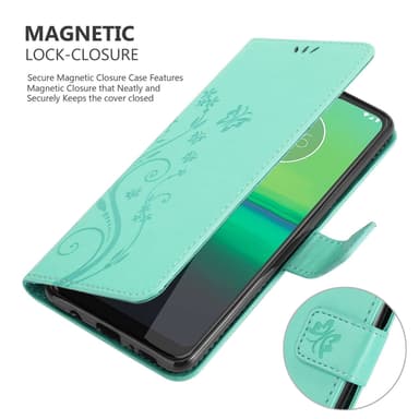 Motorola MOTO G8 lommebokdeksel Blomster (Turkis)