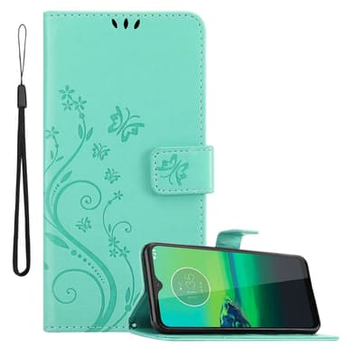 Motorola MOTO G8 lommebokdeksel Blomster (Turkis)