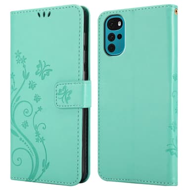 Motorola MOTO G22 lommebokdeksel Blomster (Turkis)