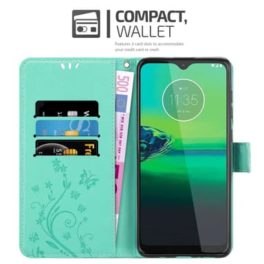 Motorola MOTO G8 lommebokdeksel Blomster (Turkis)
