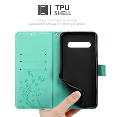 LG V60 ThinQ lommebokdeksel Blomster (Turkis)