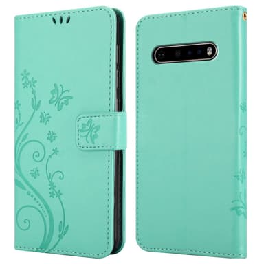 LG V60 ThinQ lommebokdeksel Blomster (Turkis)