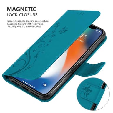 iPhone XS MAX lommebokdeksel Blomster (blå)