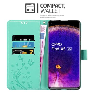 Oppo FIND X5 lommebokdeksel Blomster (turkis)
