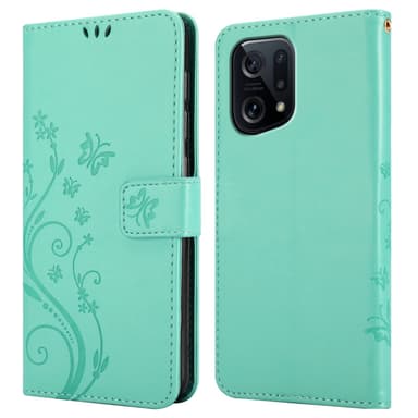 Oppo FIND X5 lommebokdeksel Blomster (turkis)