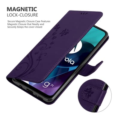 Motorola MOTO G71 5G lommebokdeksel Blomster (lilla)