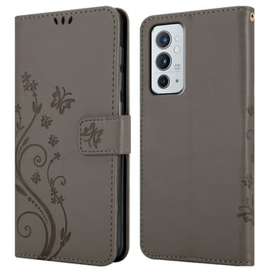 OnePlus 9RT 5G lommebokdeksel Blomster (grå)
