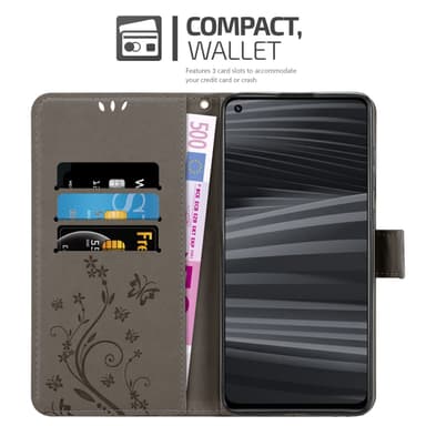 Realme GT 2 / GT Neo 2 lommebokdeksel Blomster (grå)