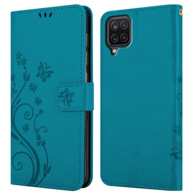 Samsung Galaxy A12 / M12 lommebokdeksel Blomster (blå)