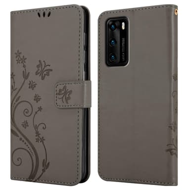 Huawei P40 lommebokdeksel Blomster (grå)