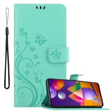 Samsung Galaxy M31s lommebokdeksel Blomster (Turkis)