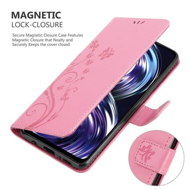 Realme 8i / Narzo 50 4G lommebokdeksel Blomster (rosa)